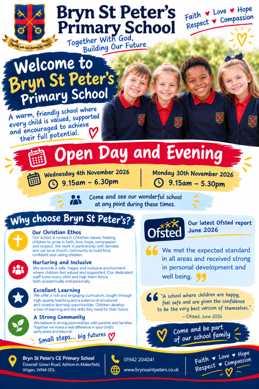 Bryn St Peter&rsquo;s Open Day Flyer New Dates Resize 2.png